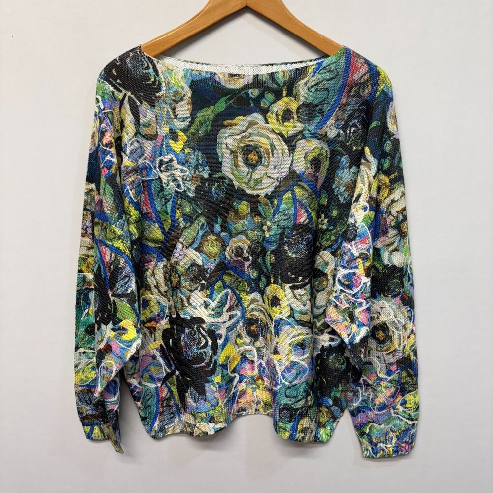 Inoah Women Floral Print Pullover Knit Sweater Size S/M Small Medium D053 -20
